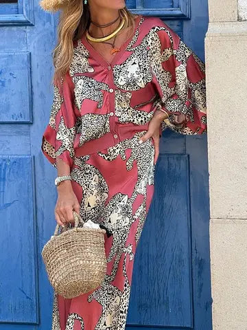 Retro Leopard Skirt Set