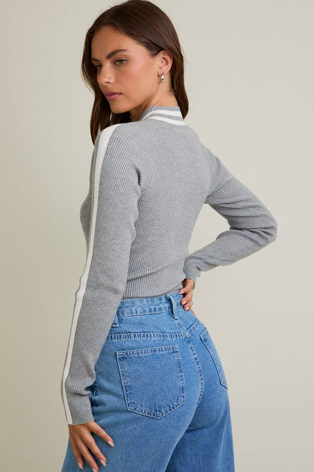 Mock Neck Long Sleeve Stripe Ribbed Bodysuit