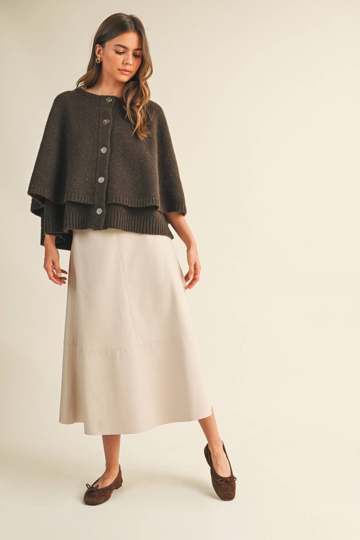 Button Front Tiered Knit Capelet