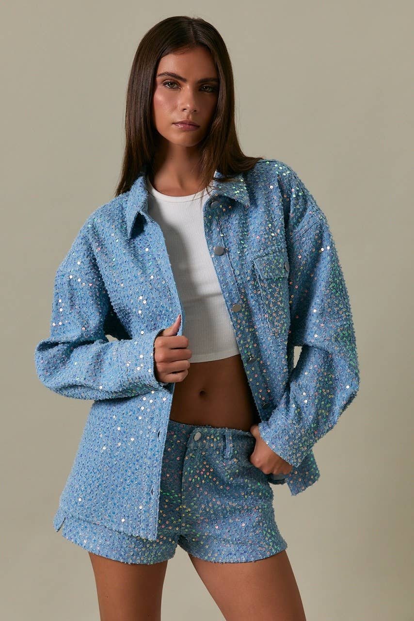 OVERSIZED DENIM SEQUINS SHACKET