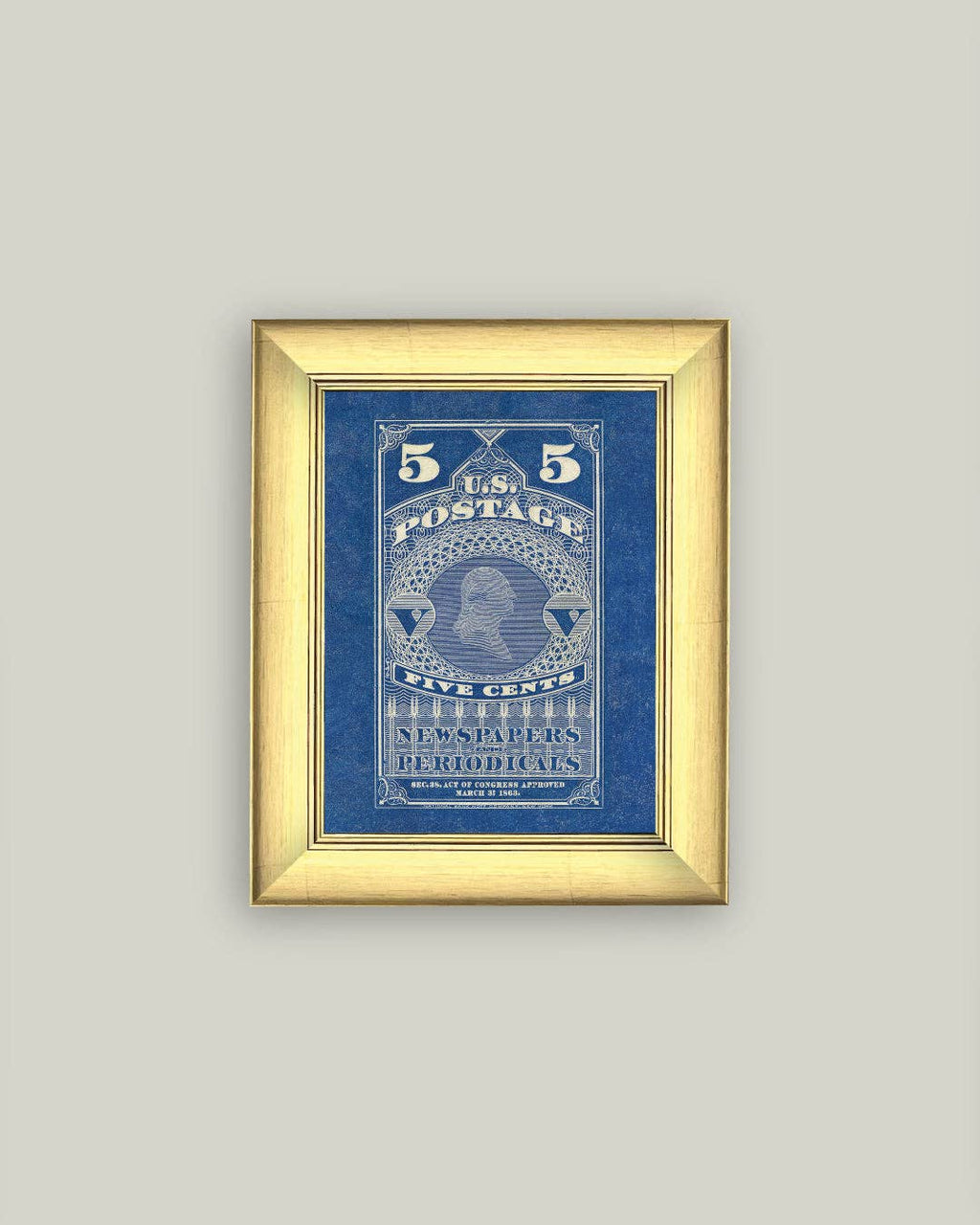 US Postage 5 Cents Framed Antique Art