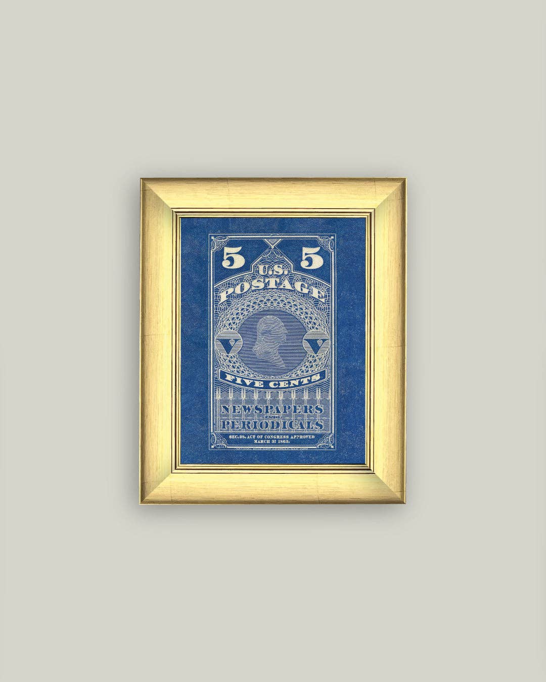 US Postage 5 Cents Framed Antique Art