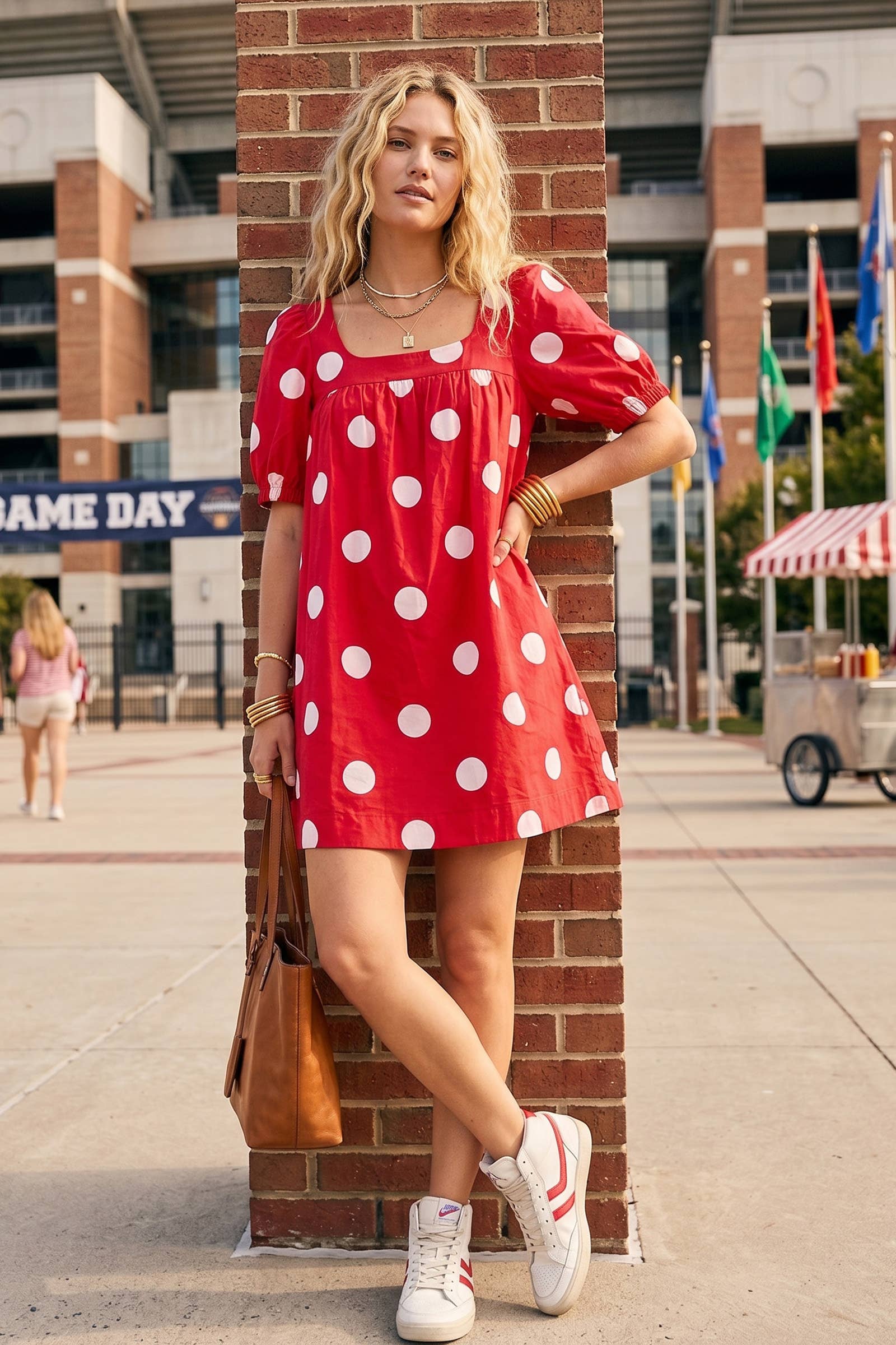 Gameday Polka Dot Puff Sleeve Dress