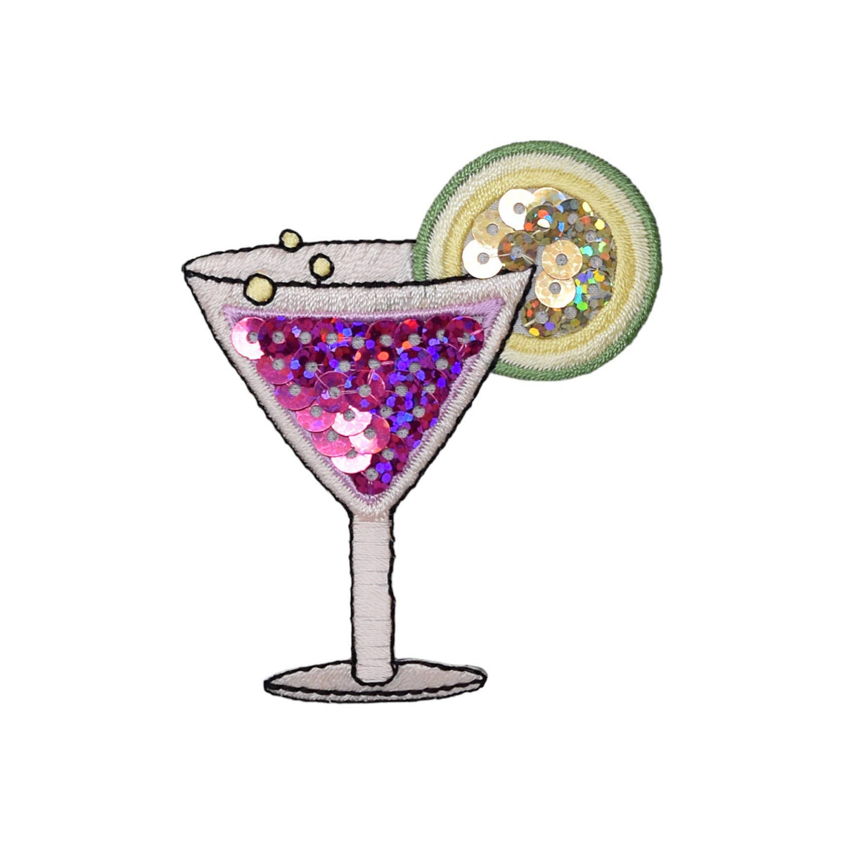 Margarita Cocktail- Pink Sequin - Tropical Drink - Iron on Applique - Embroidered Patch - 154326A