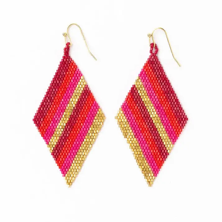 Frida Diagonal Ombre Stripes Beaded Earrings Hot Pink