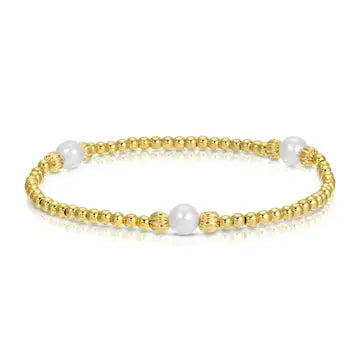 Textured Beads Stretch Bracelets with Pearls