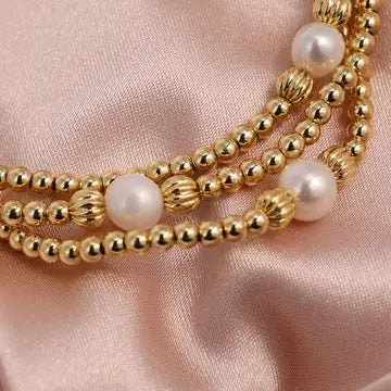 Textured Beads Stretch Bracelets with Pearls