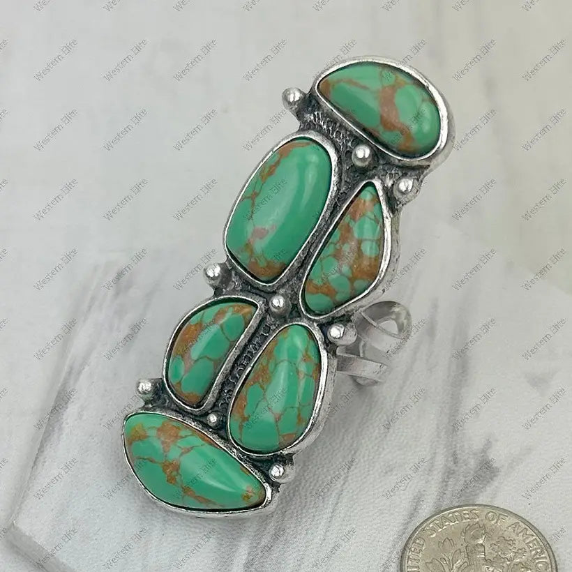 Silver Metal with Green Turquoise Stone Ring