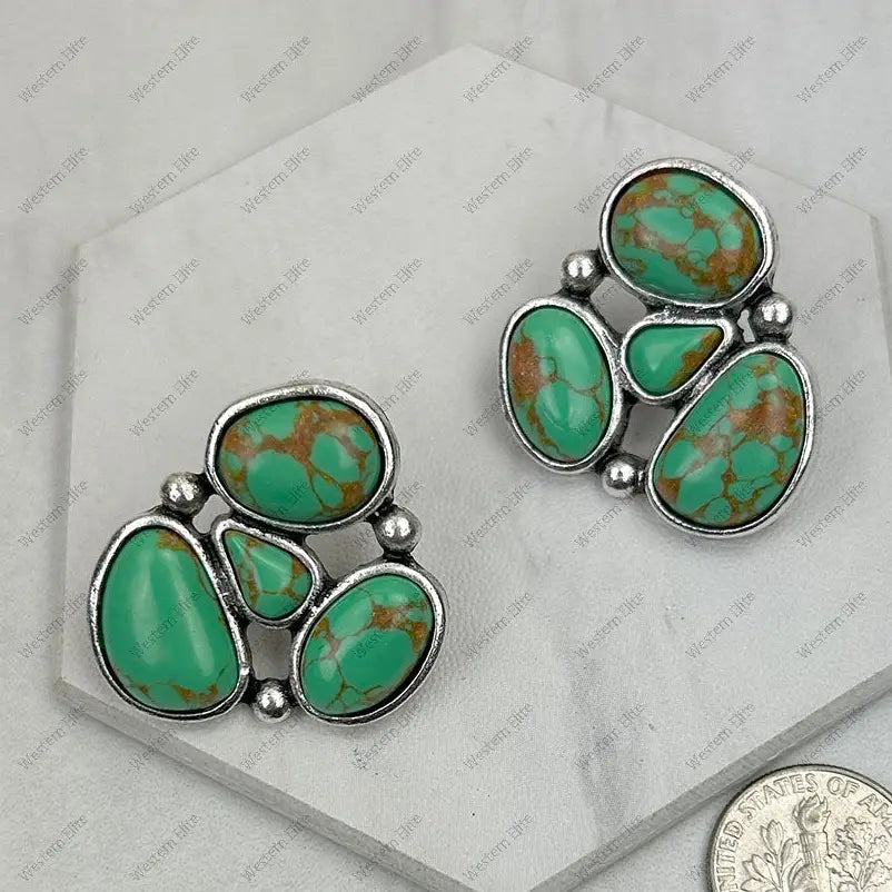 Green Silver Metal with Green Turquoise Stone Earrings