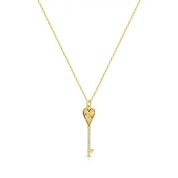Cz & Heart Key Pendent Necklace