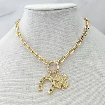 Lucky Horseshoe Charm Necklace 18" inches
