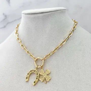 Lucky Horseshoe Charm Necklace 18" inches