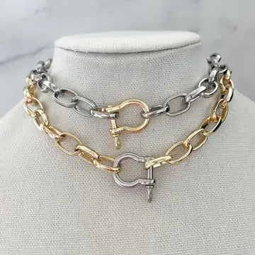 Mixed Metal Oval Shackle Necklace