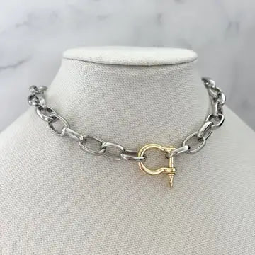 Mixed Metal Oval Shackle Necklace