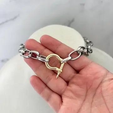 Mixed Metal Oval Shackle Necklace