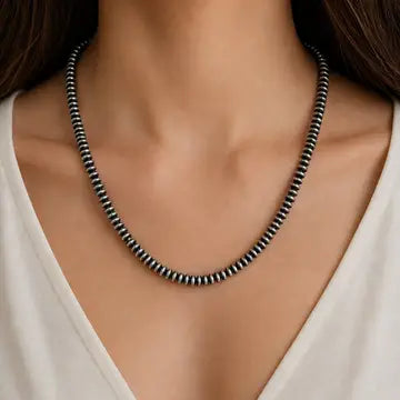 Silver 21 Inches 10mm Roundel Silver Navajo Pearl Bead Necklace