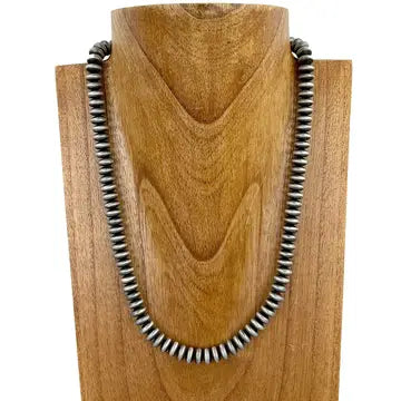 Silver 21 Inches 10mm Roundel Silver Navajo Pearl Bead Necklace