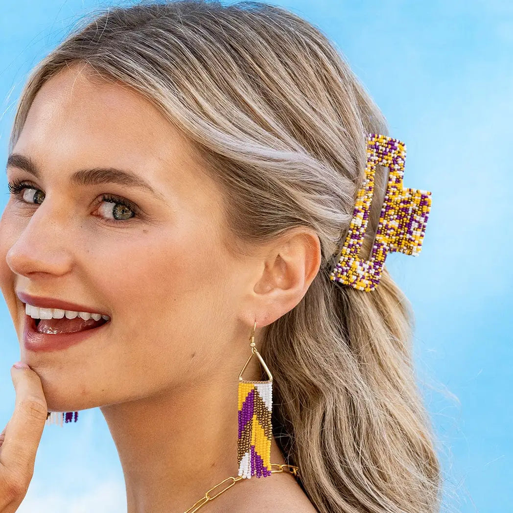 Lola Game Day Confetti Beaded Hair Claw Clip Purple and Yellow