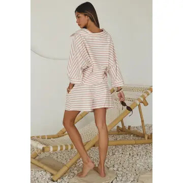 Relaxed short-sleeve collared top matching shorts