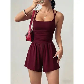 Summer Strapless Wide-Leg Loose Waist-Cinching Romper