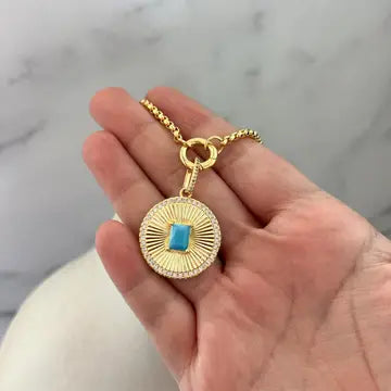 Turquoise Rolo Chain Charm Necklace