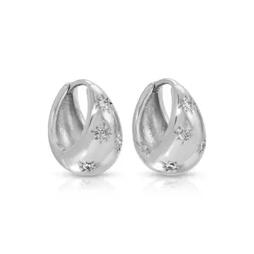 Celestial Starburst Puffed Huggie Hoops