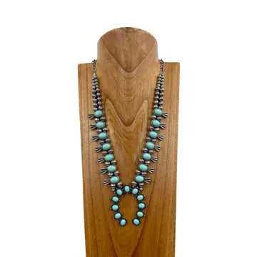 Blue Silver with Blue Turquoise Stone Squash Blossom Necklace