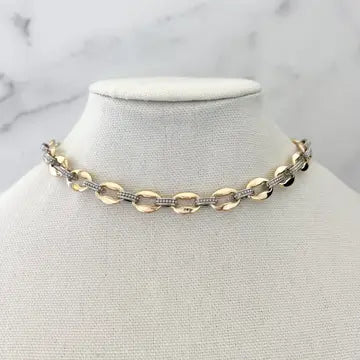 Two Tone Tab Chain Necklace 16"inches