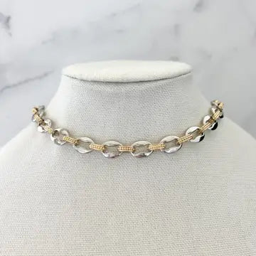 Two Tone Tab Chain Necklace 16"inches