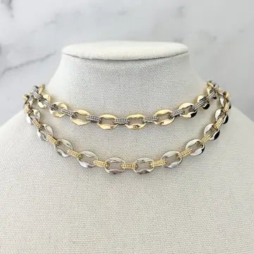Two Tone Tab Chain Necklace 16"inches