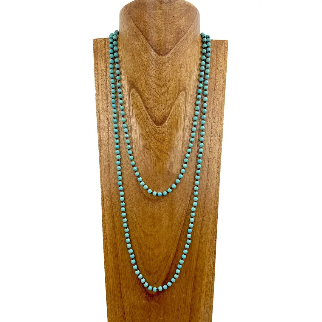 60 Inches Long 6mm Blue Turquoise Stone Necklace