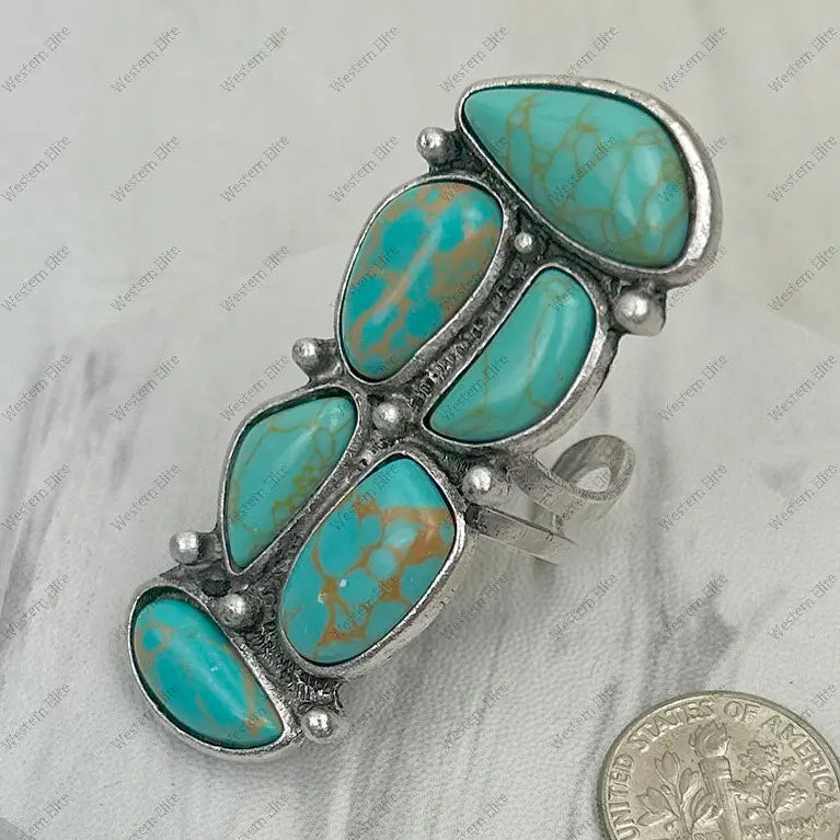 Silver Metal with Green Turquoise Stone Ring