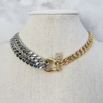 Two Tone Double Chain Necklace 16"inches