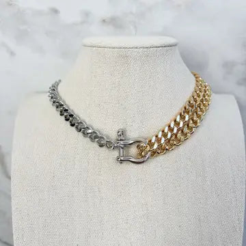 Two Tone Double Chain Necklace 16"inches