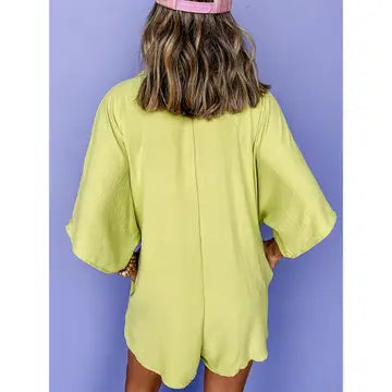 Loose Button Down Collar Double Pocket Romper