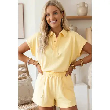Loose Polo Tee Elastic Waist Short Set